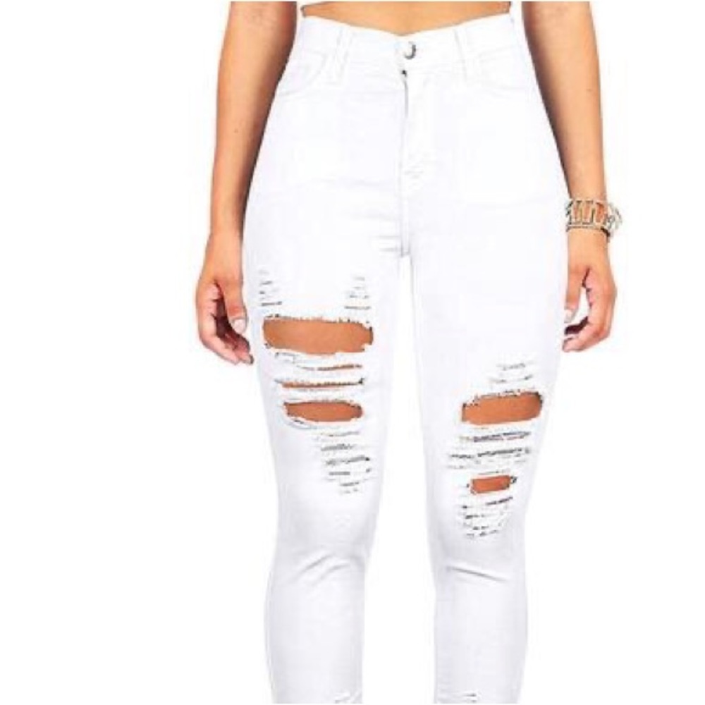Ladies White Ripped Jeans size small